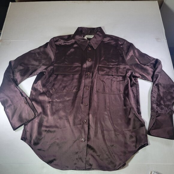 Madewell Women Silk Professional Workwear Button-Up Brown Blouse Size S - Picture 1 of 8